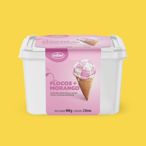 Flocos + Morango - Pote de 2 Litros